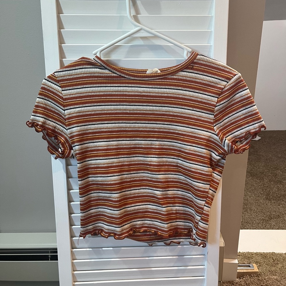 Fall striped ruffle top